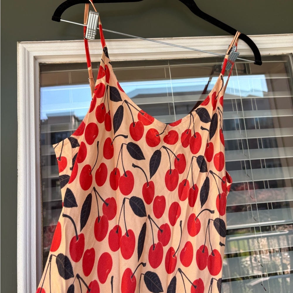 Anthropologie Conditions apply cherry satin silky print maxi dress medium/ large - Picture 8 of 10